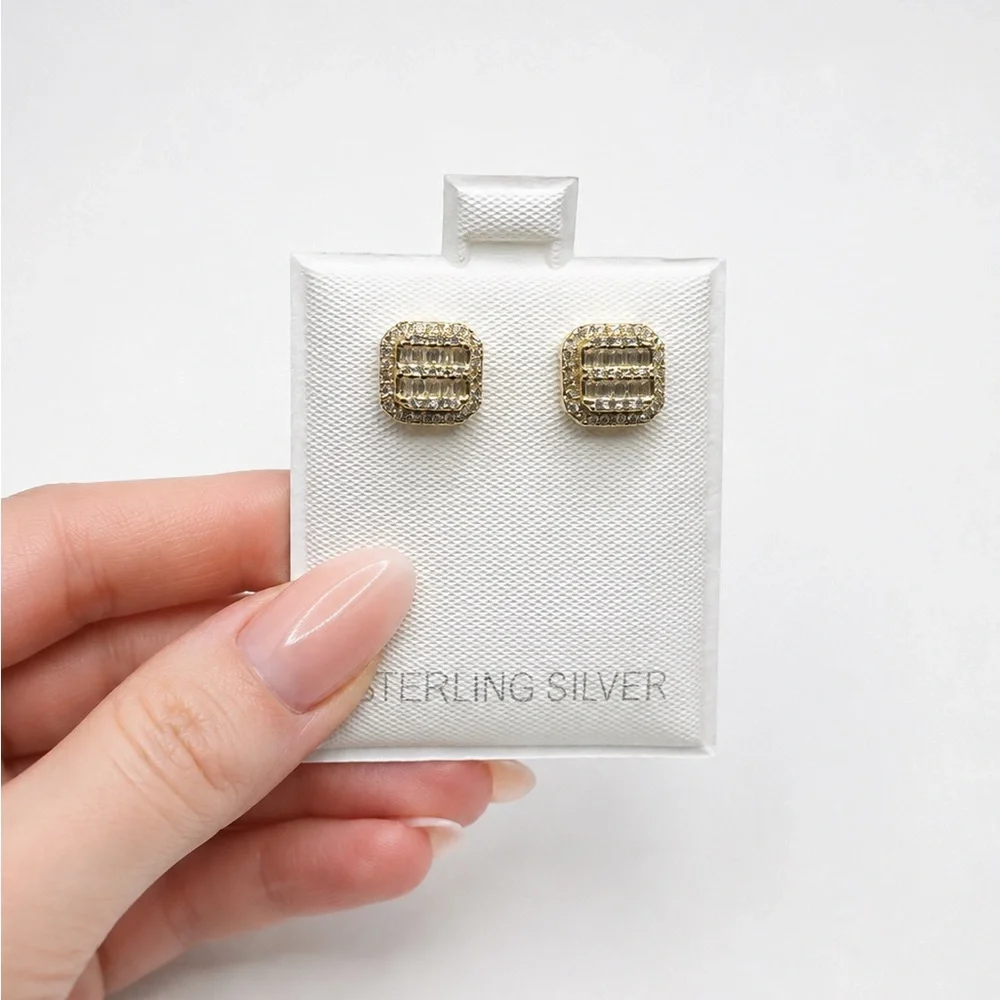 925 Sterling Silver  0.40CTW MOISSANITE Pave Square Stud Earrings